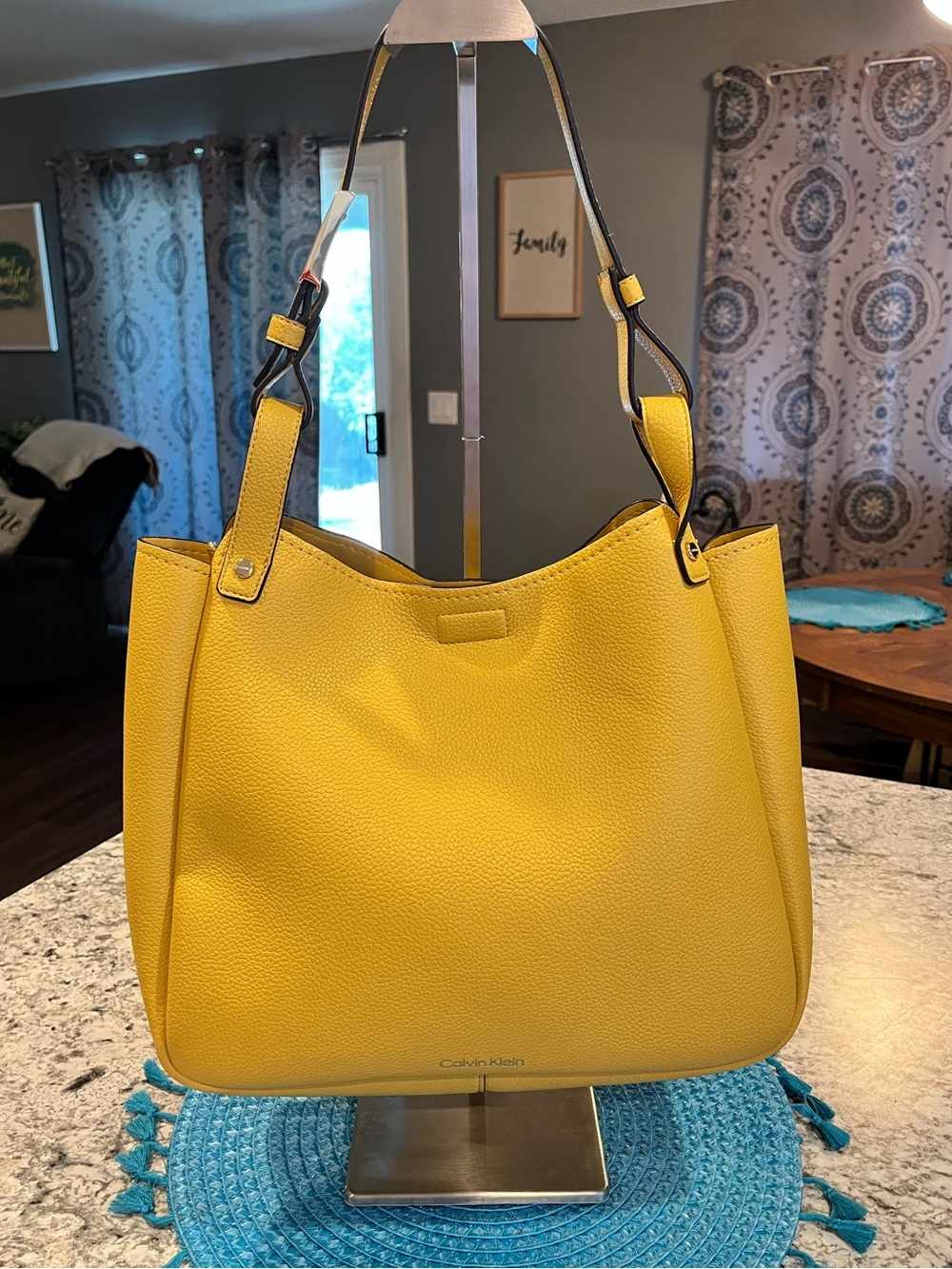 Calvin Klein Yellow Pebbled Shoulder Tote